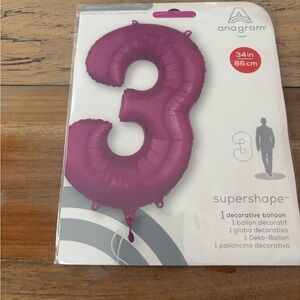 Anagram Supershape Pink (Fuchsia) Number 3 Decorative Balloon